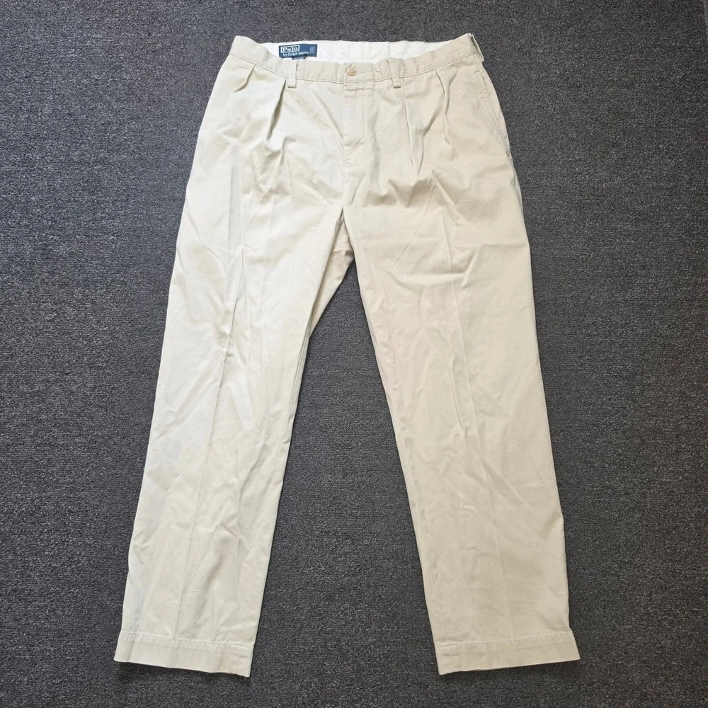 Polo Ralph Lauren Ethan Pants Khaki Tan Mens 34x29 Pleated‎ Front Cotton Chinos